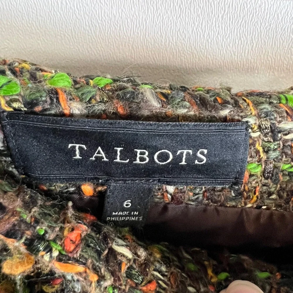 Talbots Womens Tweed Skirt Suit Set Brown‎ Green Orange Jacket 8 Skirt 6